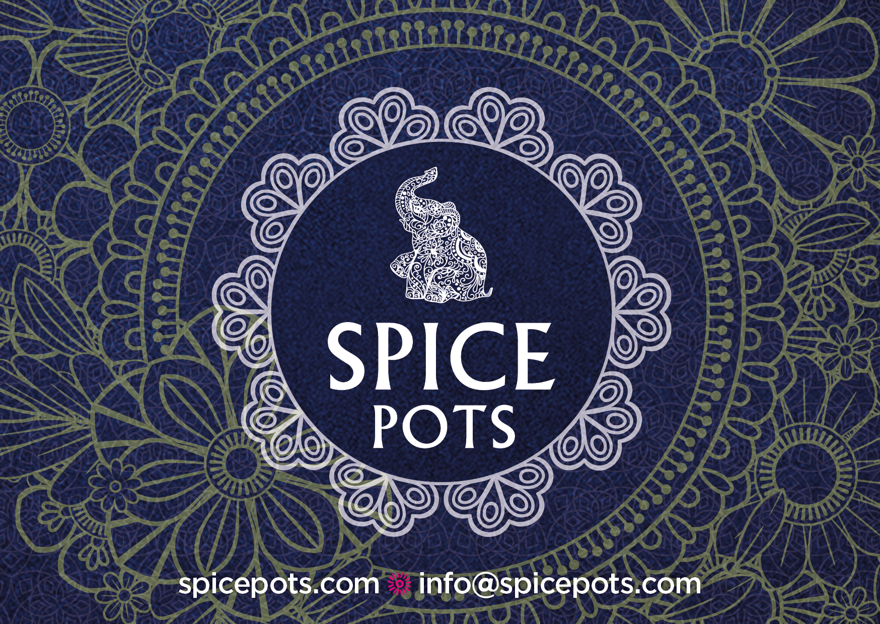 Spice Pots logo with intricate elephant and mandala design