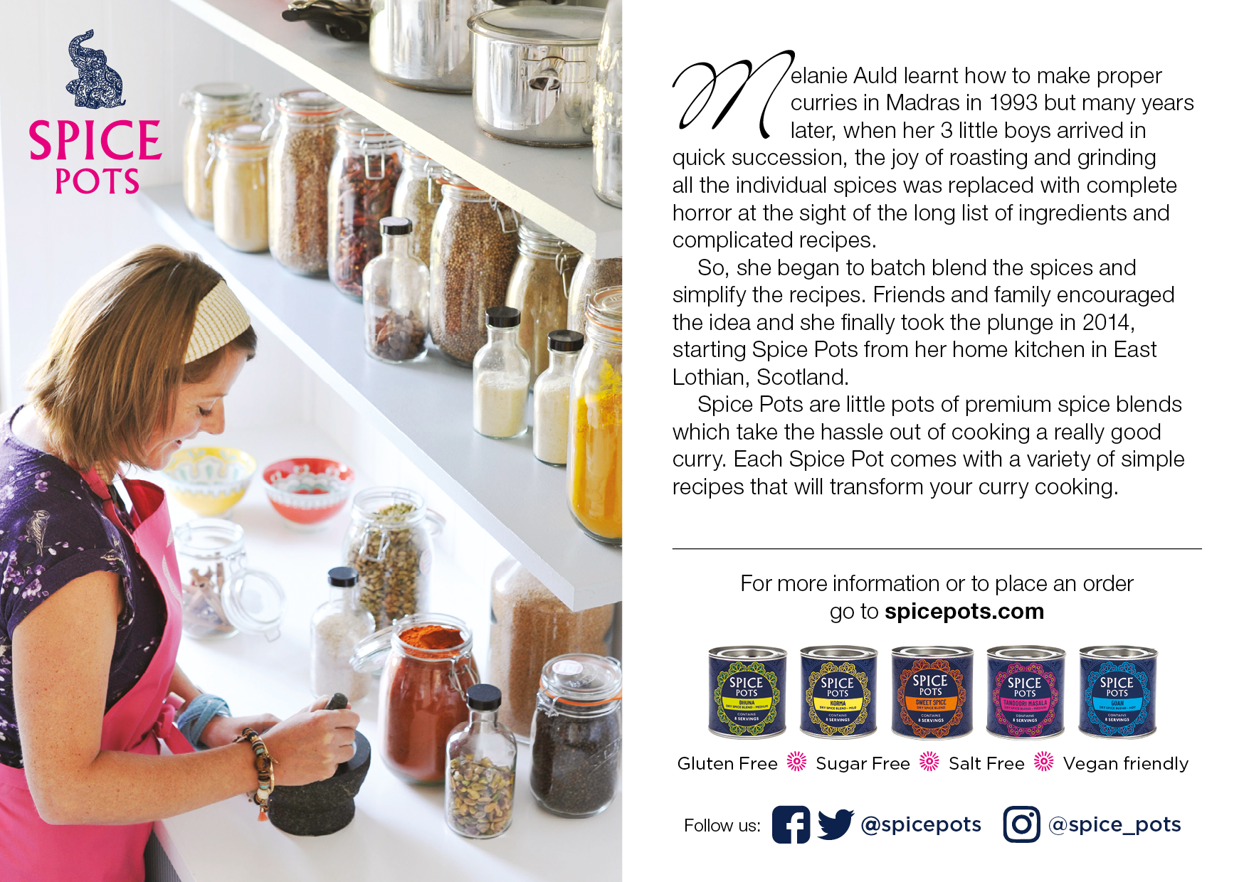 Founder Melanie Auld mixing spices and the brand story